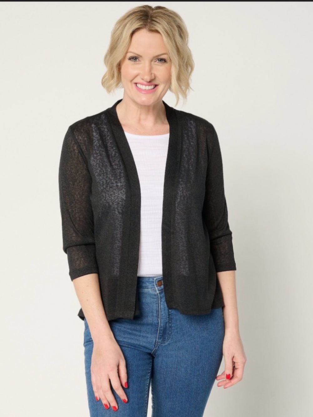 Denim & Co. Essentials 3/4-Sleeve Slub Knit Cardigan Size Small Black
